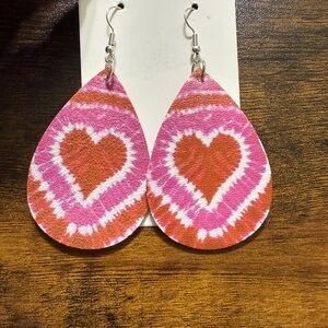 Pink and Red Heart Drop Earrings